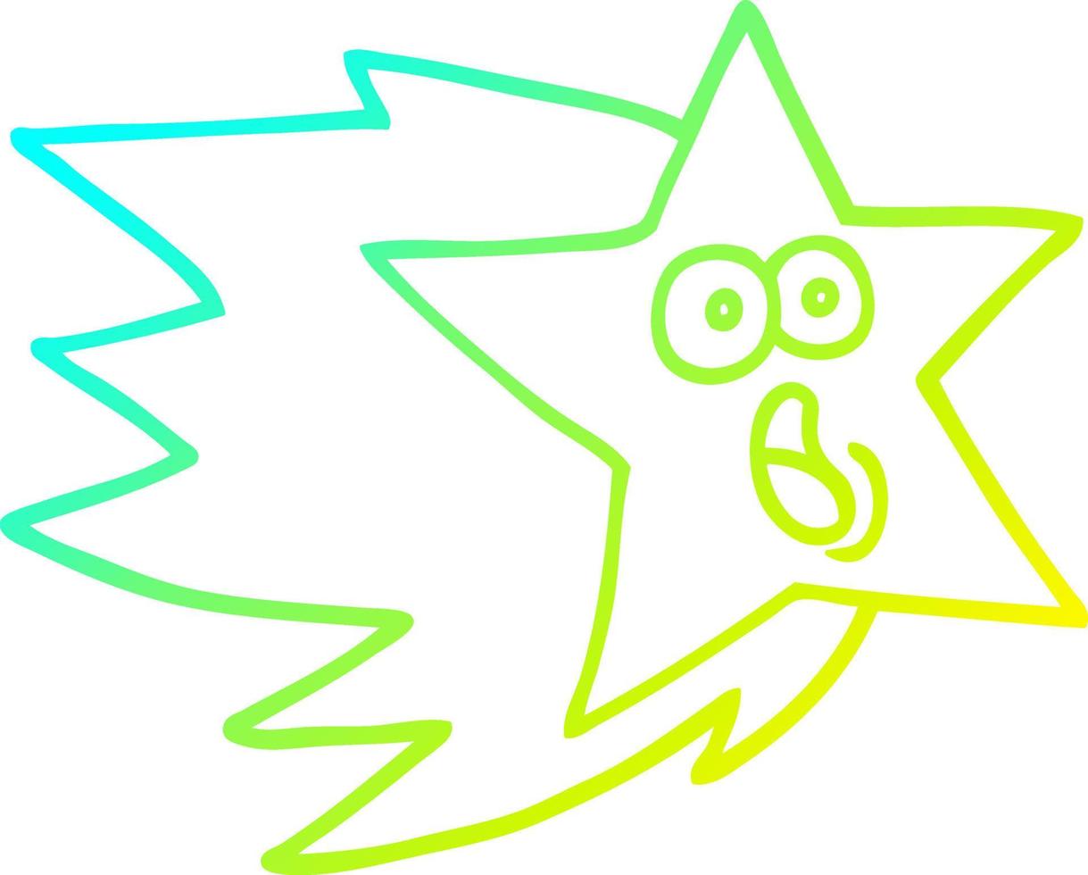 cold gradient line drawing cartoon shooting star vector