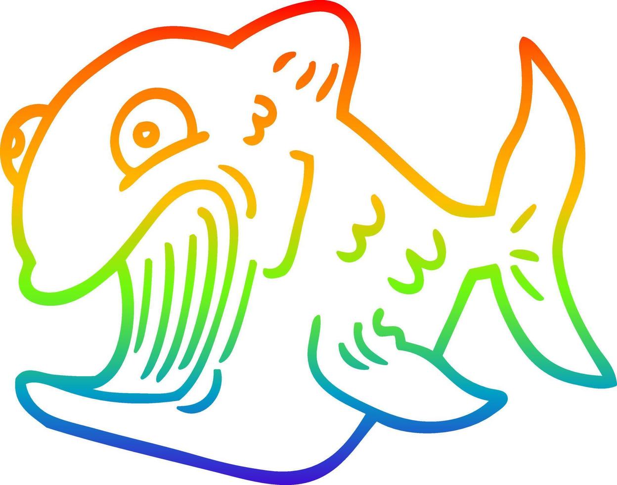 rainbow gradient line drawing funny cartoon fish vector