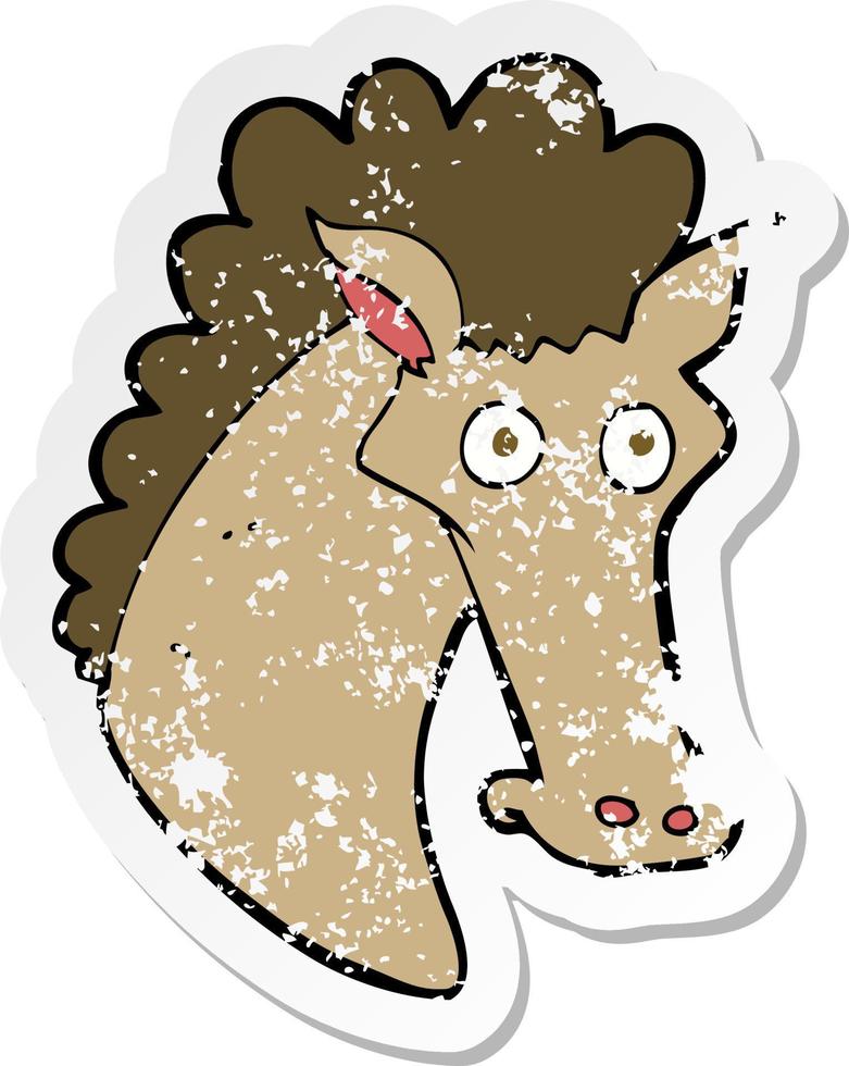 retro distressed sticker of a cartoon horse head vector