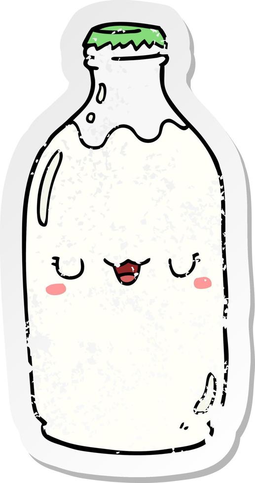 distressed sticker of a cute cartoon milk bottle vector