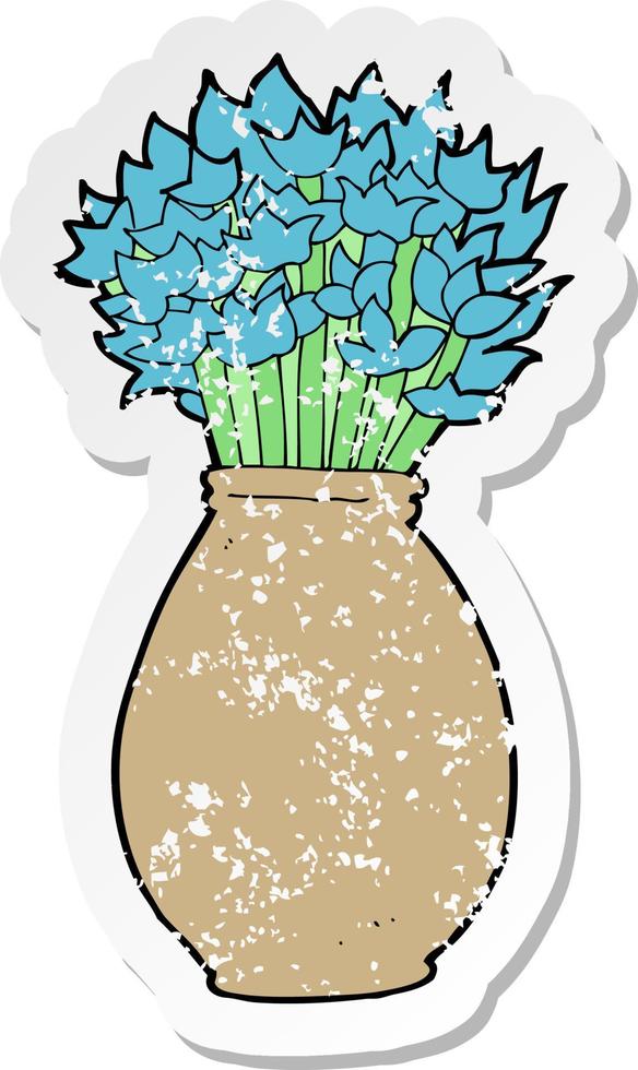retro distressed sticker of a cartoon vase of flowers vector