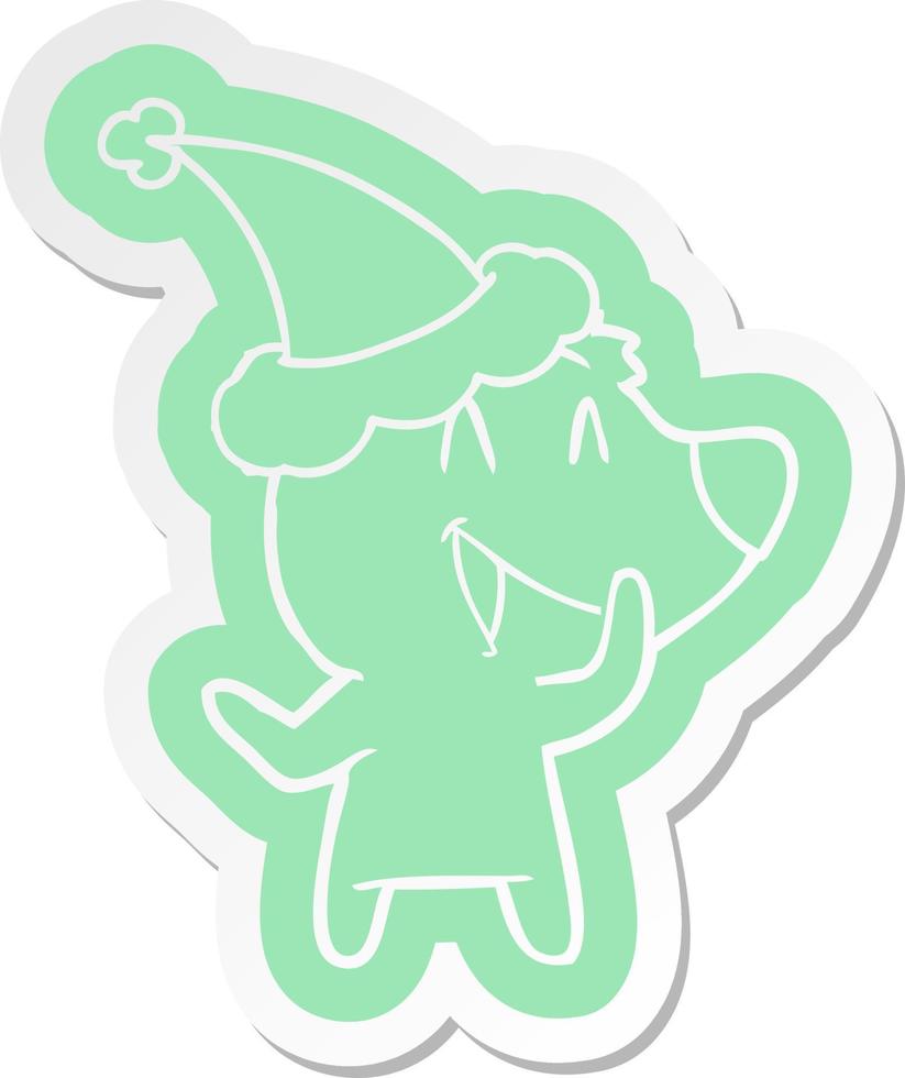 laughing bear cartoon  sticker of a wearing santa hat vector