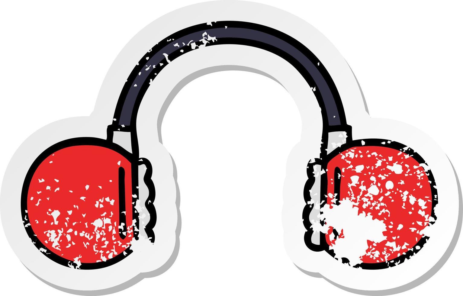 distressed sticker of a cute cartoon retro headset vector