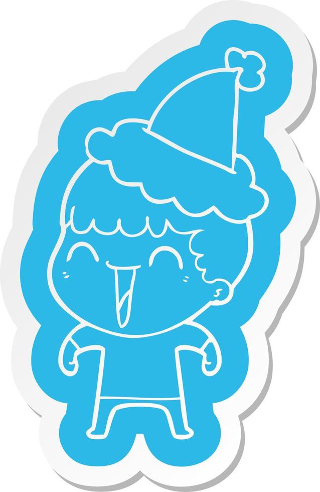 cartoon  sticker of a happy man wearing santa hat vector