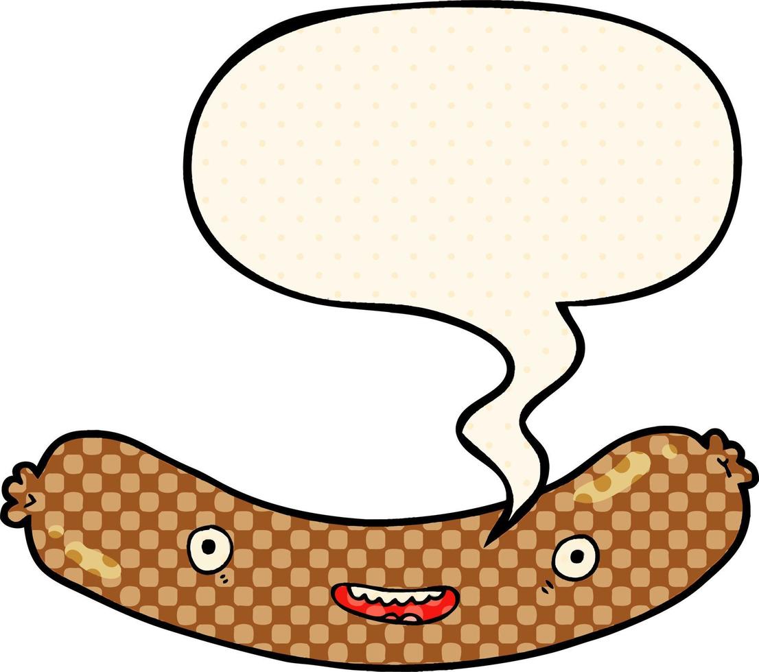 cartoon sausage and speech bubble in comic book style vector