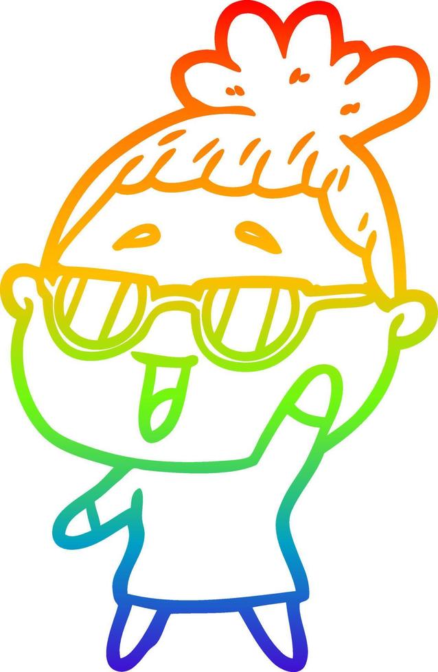 rainbow gradient line drawing cartoon happy woman wearing spectacles vector