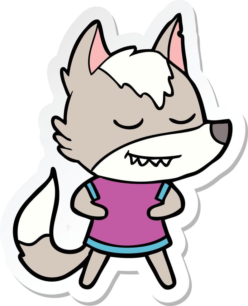 sticker of a friendly cartoon wolf girl vector