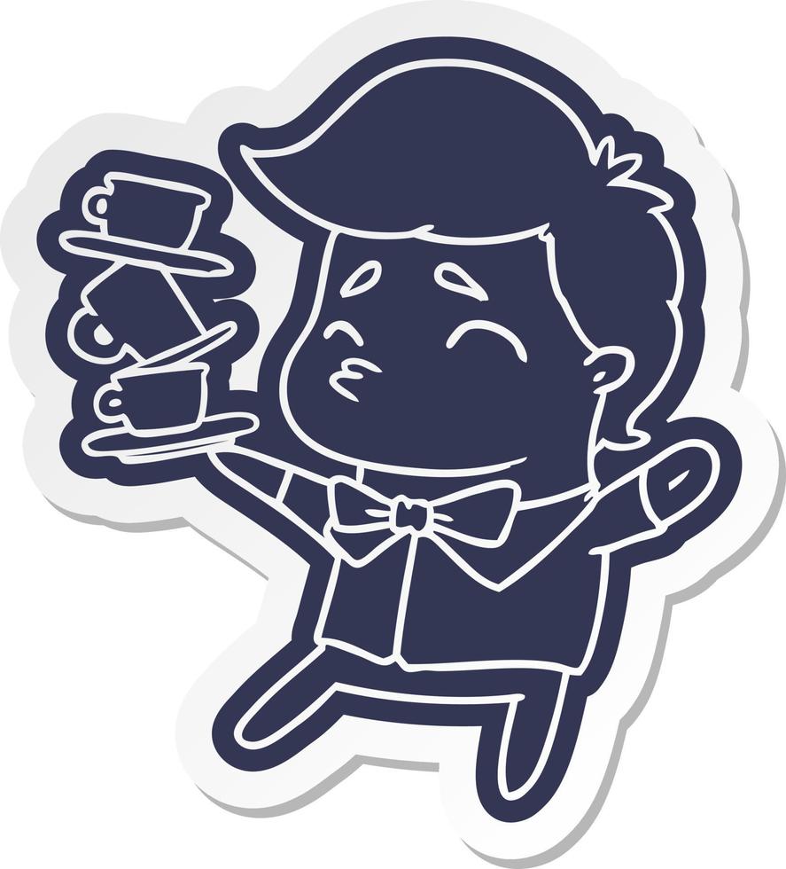 cartoon sticker of a kawaii cute waiter vector