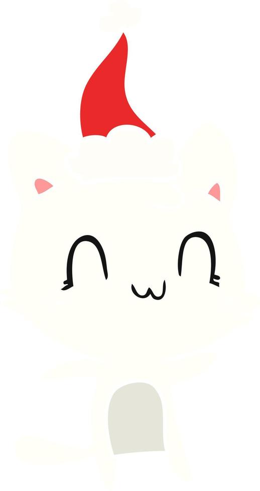 flat color illustration of a happy cat wearing santa hat vector