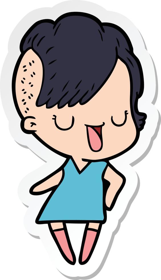 sticker of a cute cartoon girl with hipster haircut vector