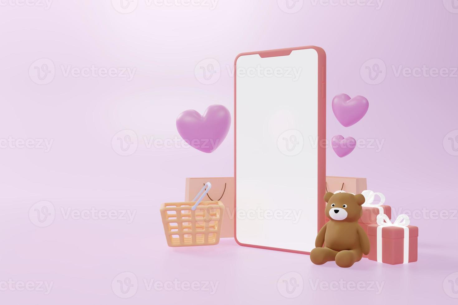 phone Surrounded by shopping icons,3D rendering photo