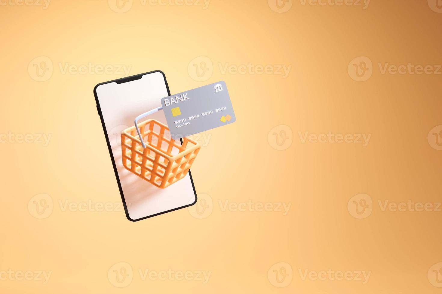 Smartphone with blank screen with shopping cart and credit card photo