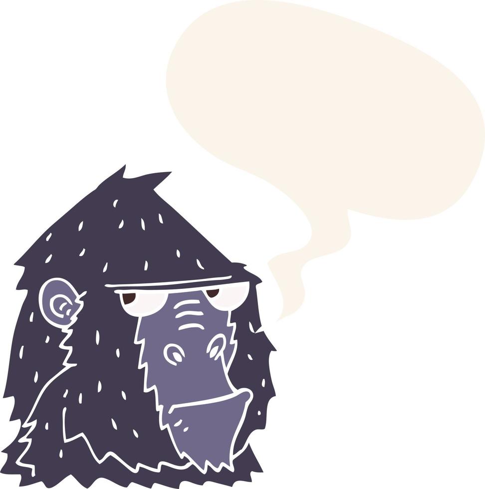 cartoon angry gorilla face and speech bubble in retro style vector