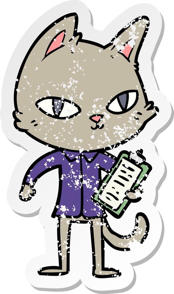 distressed sticker of a cartoon office cat vector