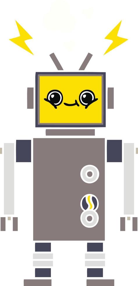 flat color retro cartoon robot vector