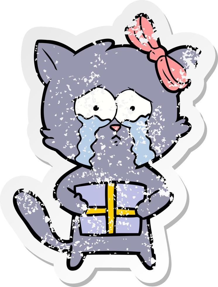 distressed sticker of a cartoon cat vector