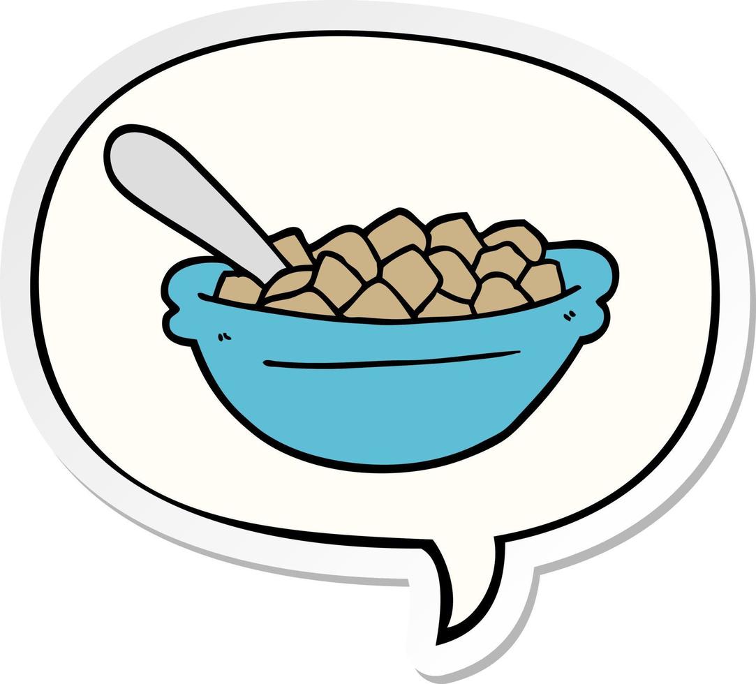 cartoon cereal bowl and speech bubble sticker vector