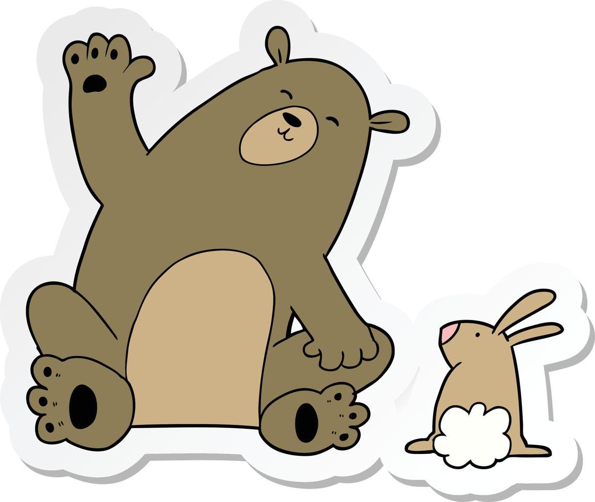 sticker of a cartoon bear and rabbit friends vector