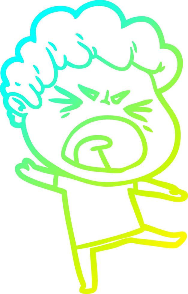 cold gradient line drawing cartoon furious man vector