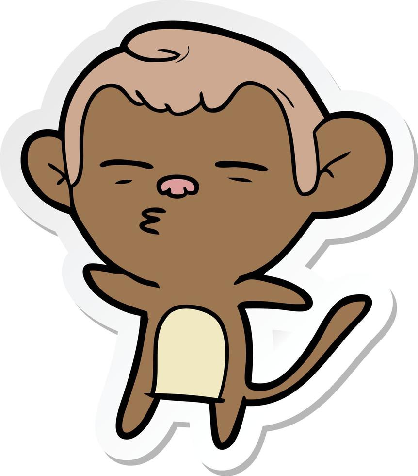 sticker of a cartoon suspicious monkey vector