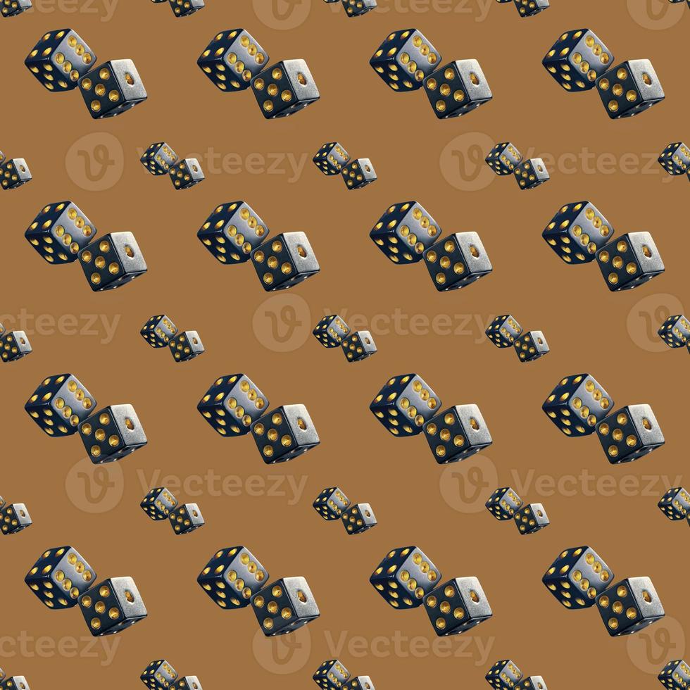 Seamless pattern of dice on a brown background. The concept of game and good luck. photo