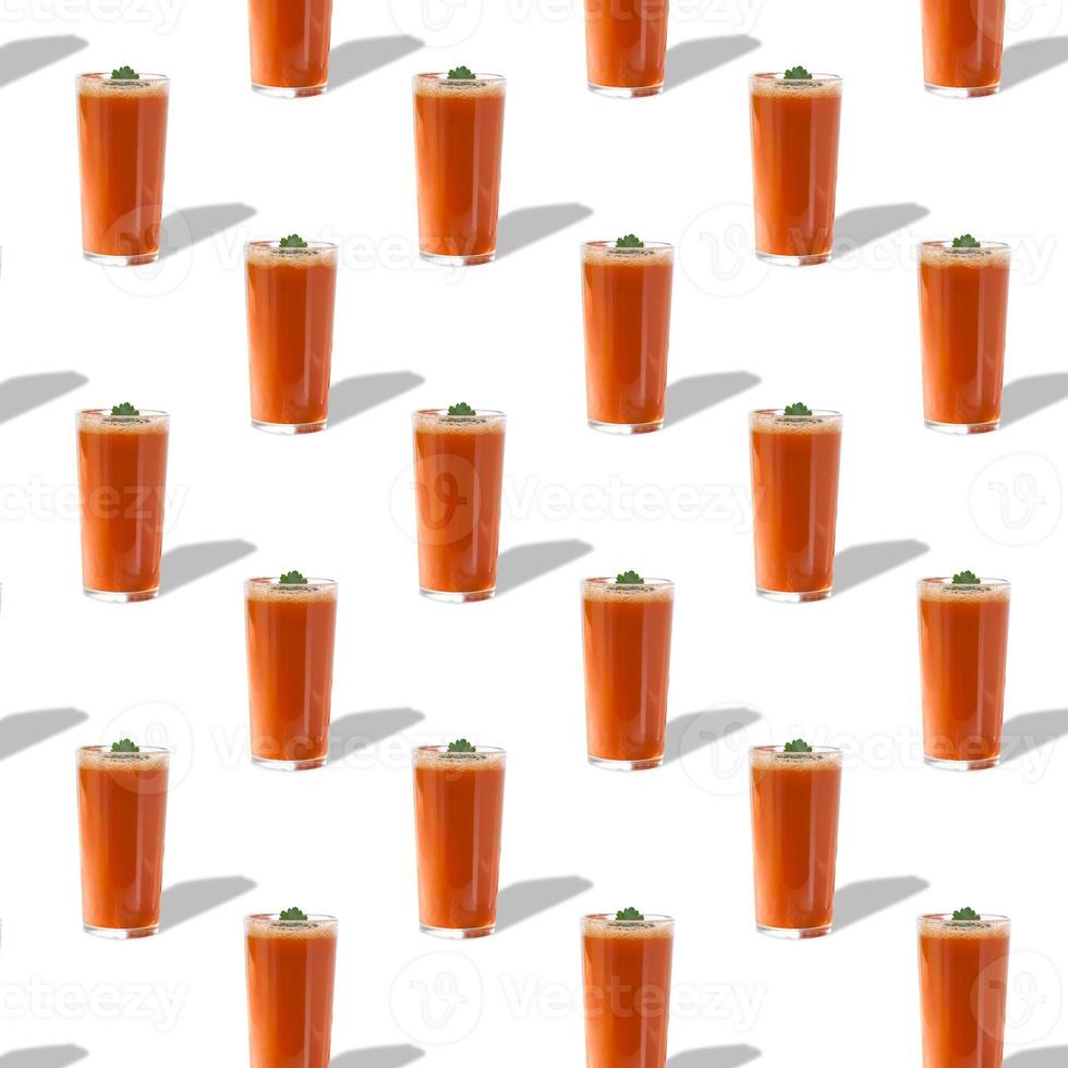 Tomato juice in glass with greens isolated on white background. Seamless pattern. photo