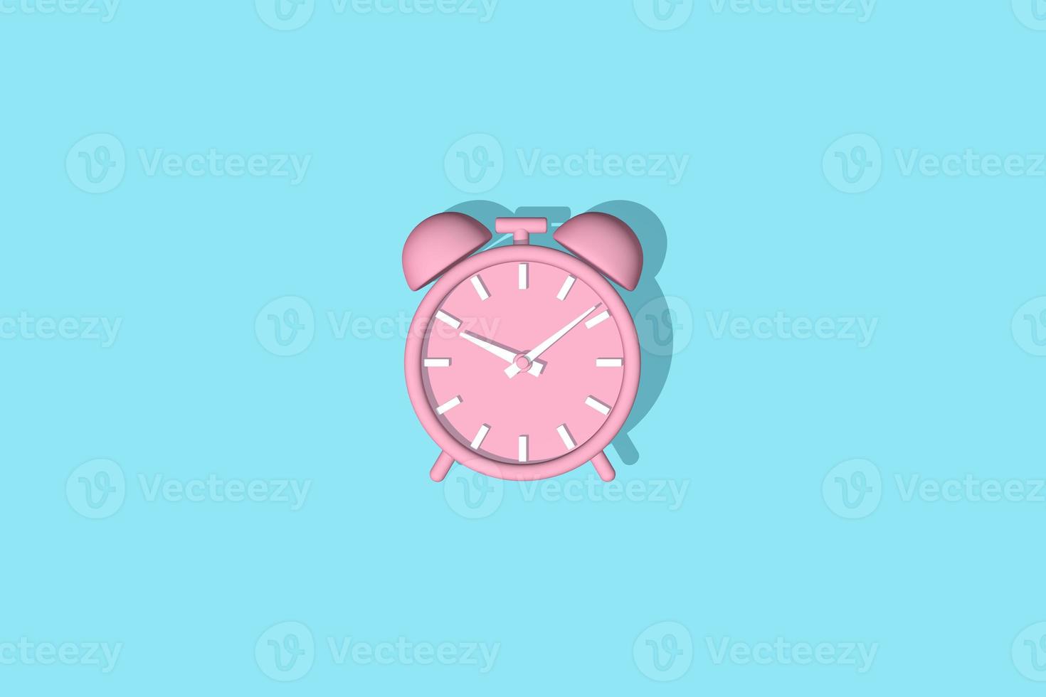 Alarm clock vintage rendering 3D. Pink alarm clock isolated on a blue background. photo