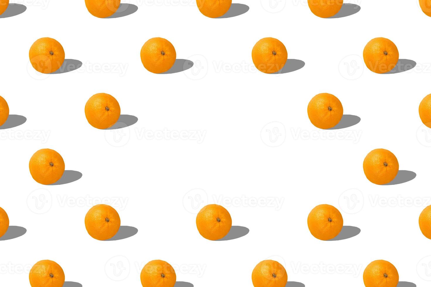 Fruit pattern of fresh oranges 3d render on white background. Pop art design, creative summer concept. Set. Seamless texture pattern. 3D illustration with copy space. photo