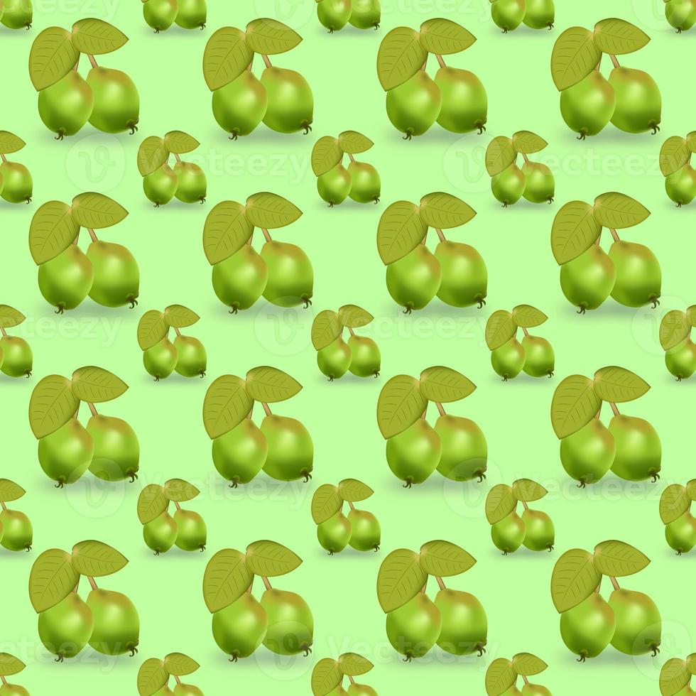 Pears illustration with leaves seamless pattern on green background. Colorful stylish illustration for backgrounds, textiles, tapestries. photo