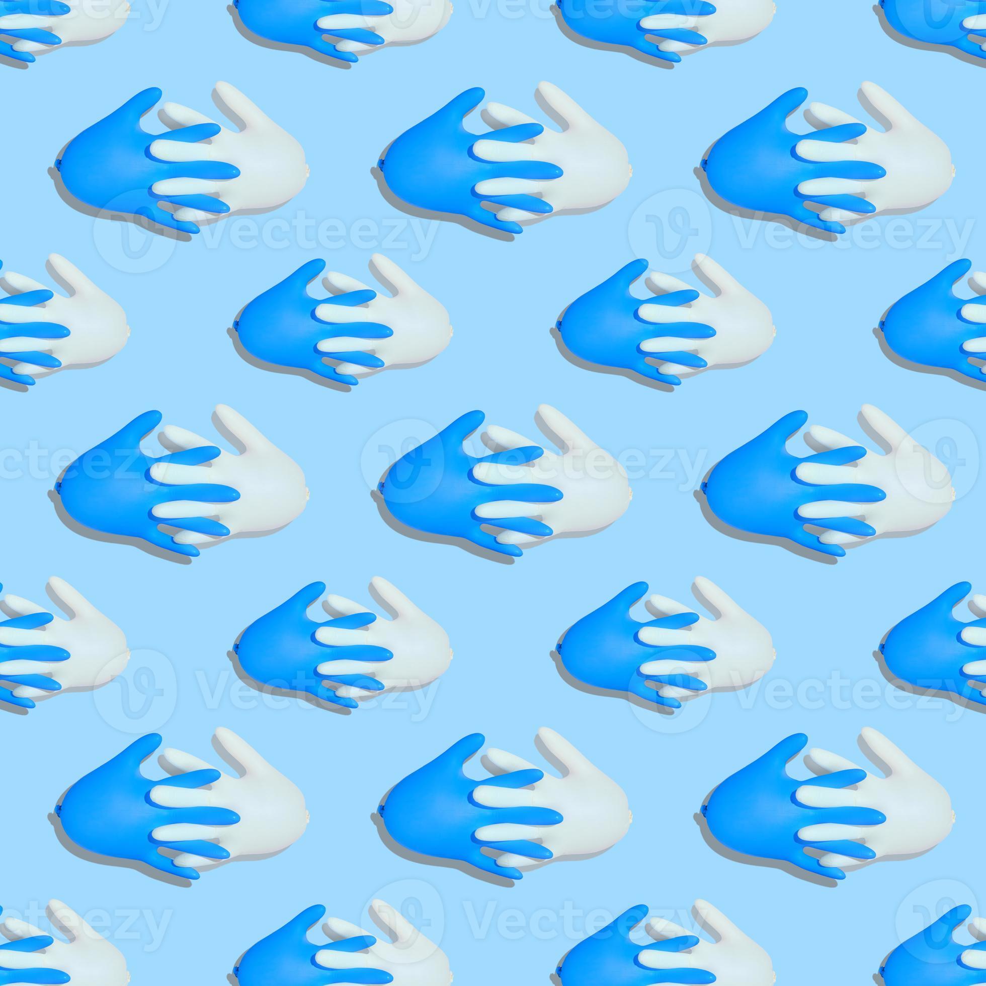 Seamless pattern with inflated medical gloves. A pair of protective gloves with interlocked