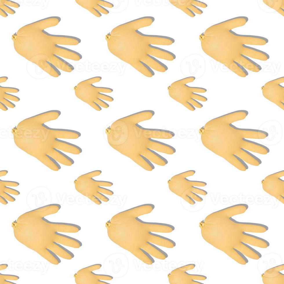 Seamless pattern with inflated yellow medical gloves on white background. Prevention and protection of coronavirus, covid-19. Healthcare concept. Abstract background. photo