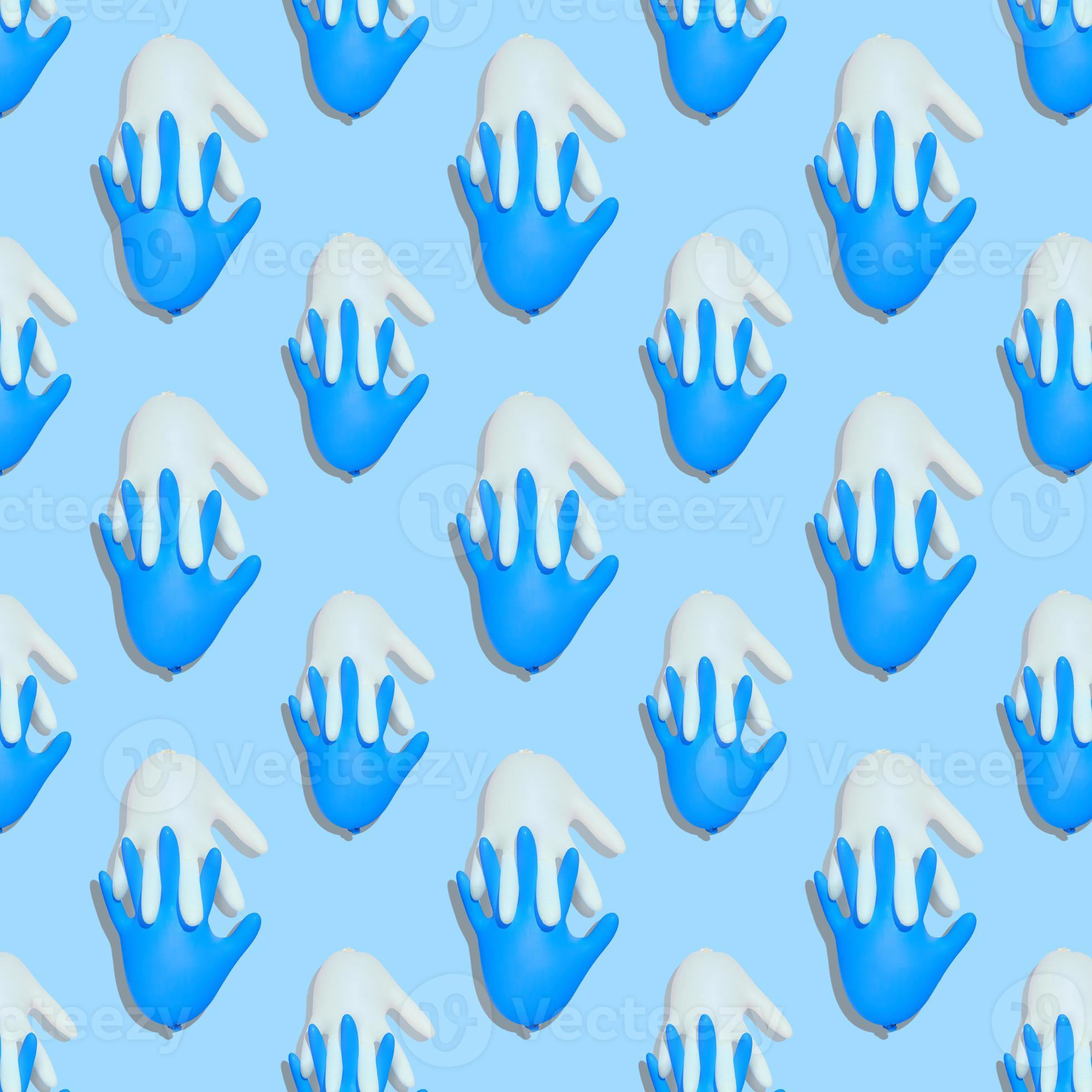 Seamless pattern with inflated medical gloves. A pair of protective gloves with interlocked