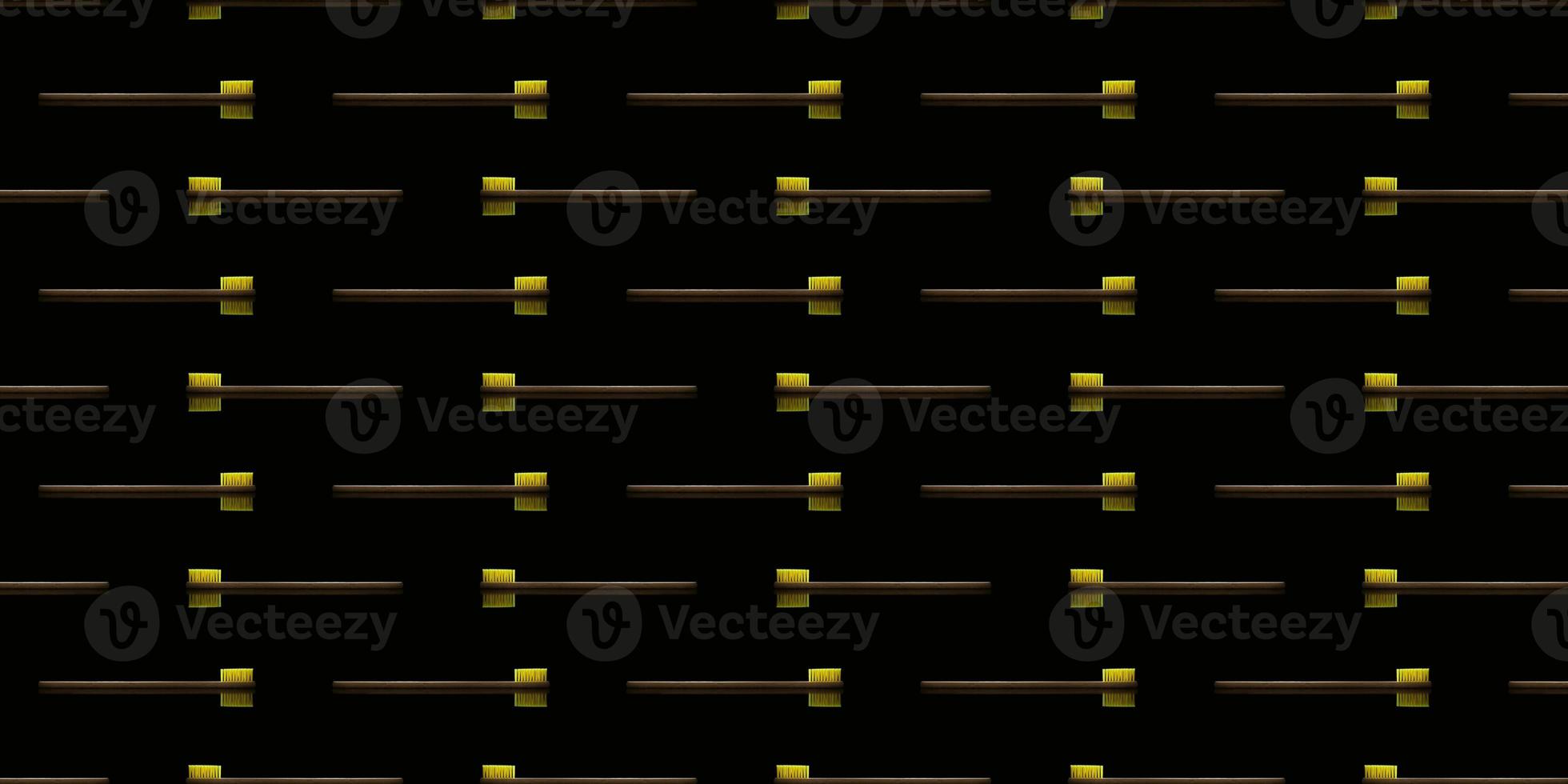 Seamless pattern of wooden tooth brushes with reflection on a black background. photo