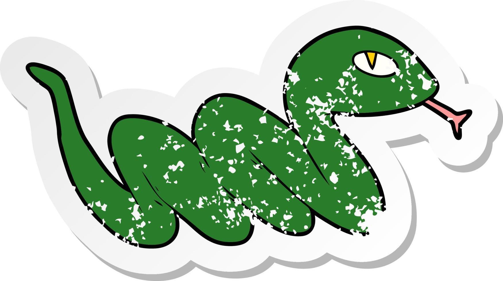 distressed sticker of a cartoon slithering snake vector