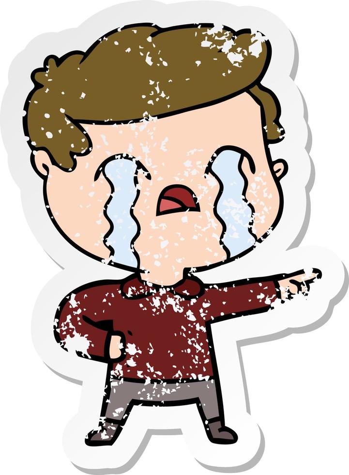 distressed sticker of a cartoon man crying vector