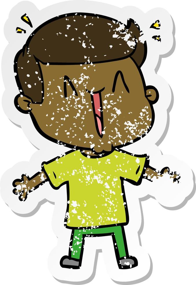 distressed sticker of a cartoon excited man vector