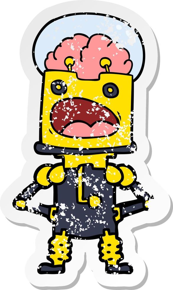 distressed sticker of a cartoon robot vector