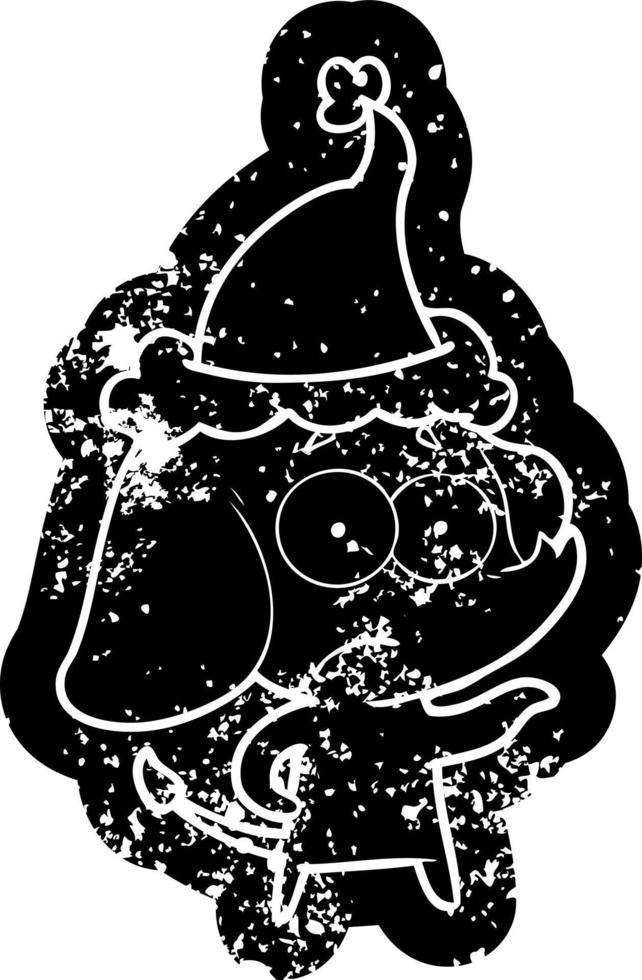 cartoon distressed icon of a unsure elephant wearing santa hat vector