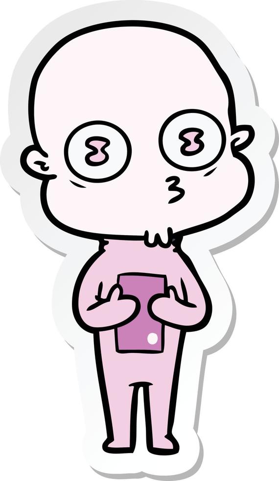 sticker of a cartoon weird bald spaceman vector