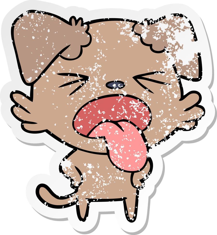 distressed sticker of a cartoon disgusted dog vector
