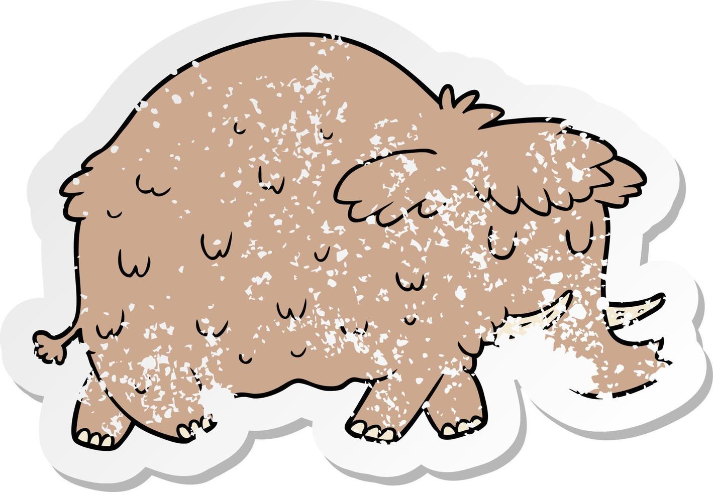 distressed sticker of a cartoon prehistoric mammoth vector