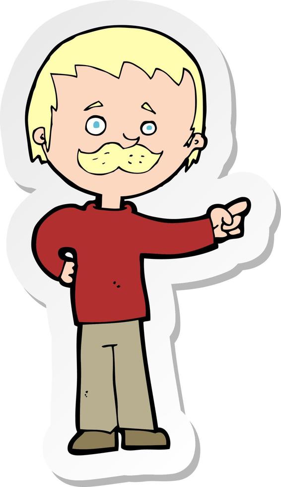 sticker of a cartoon man with mustache pointing vector
