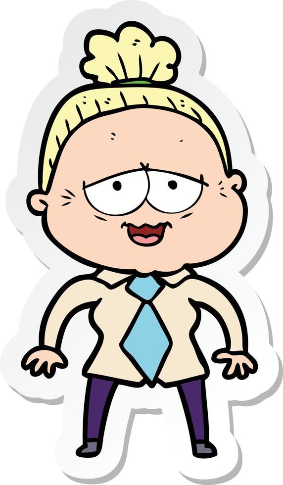 sticker of a cartoon happy old lady vector