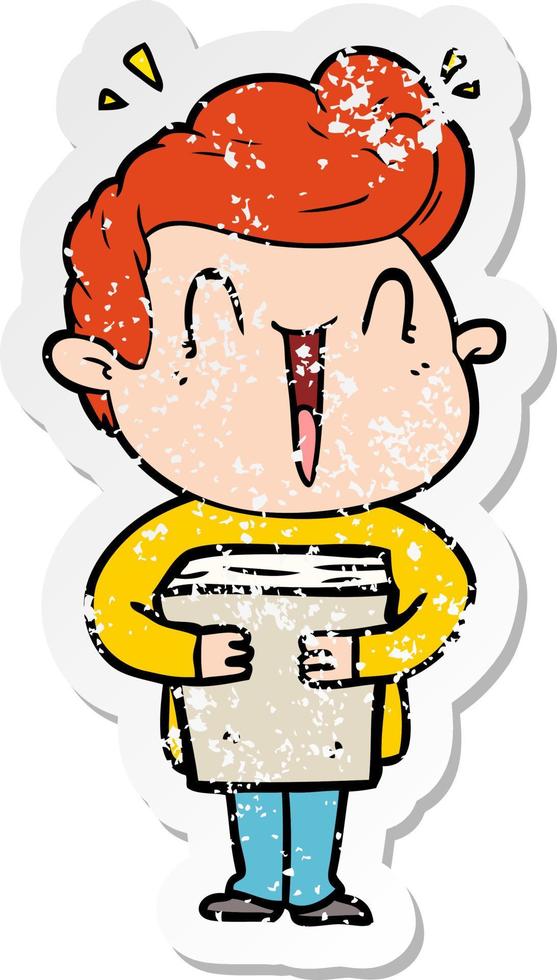 distressed sticker of a cartoon excited man vector