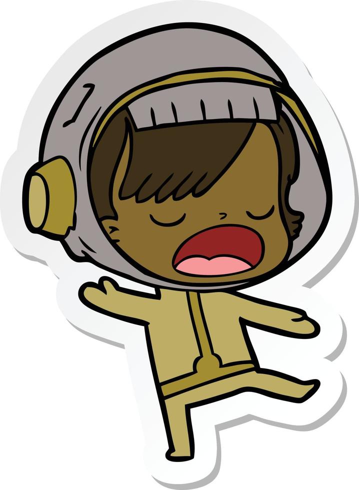 sticker of a cartoon talking astronaut woman vector