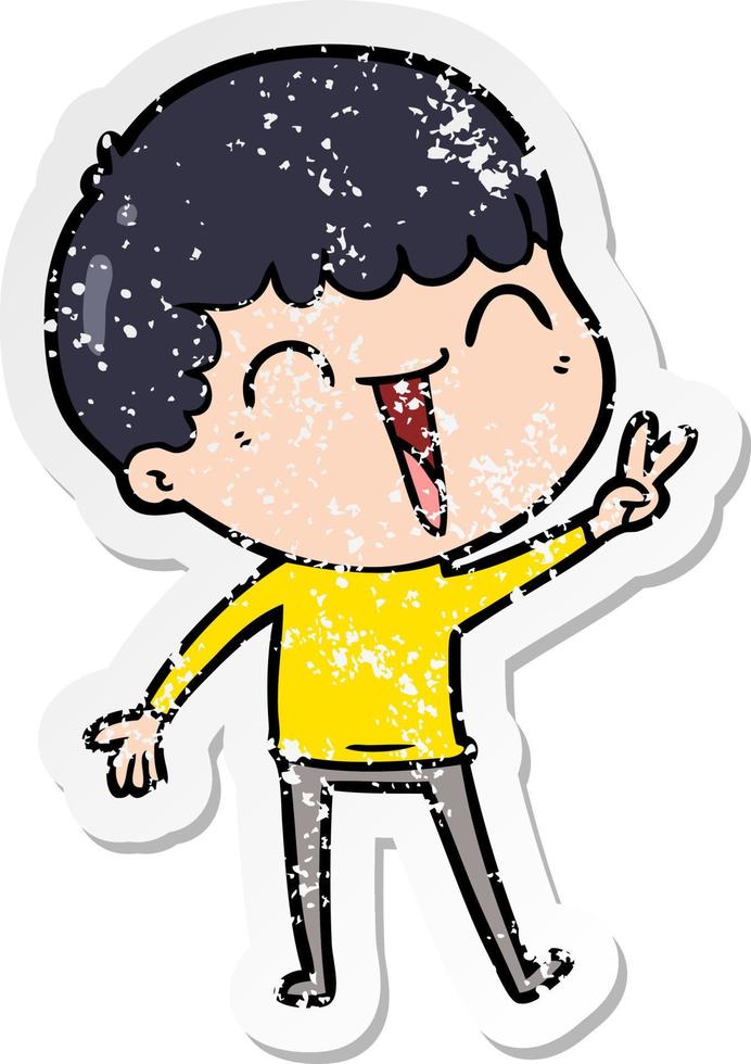 distressed sticker of a cartoon happy man vector
