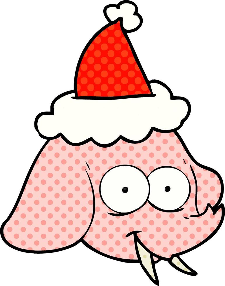 comic book style illustration of a elephant face wearing santa hat vector