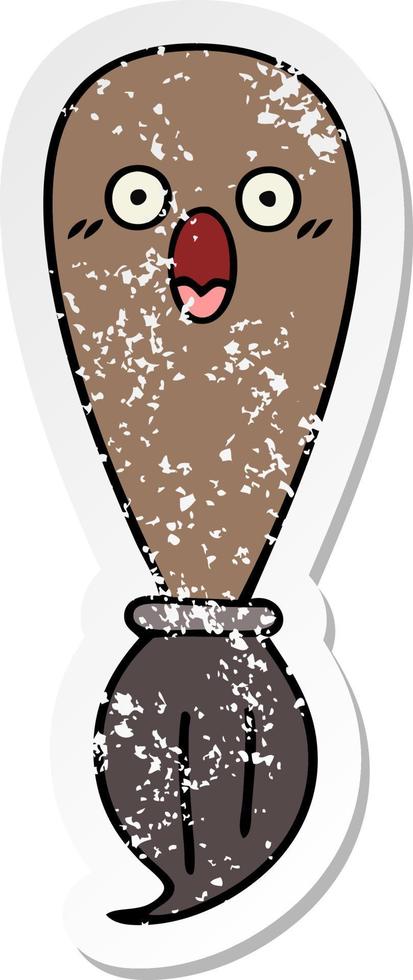 distressed sticker of a cute cartoon paint brush vector