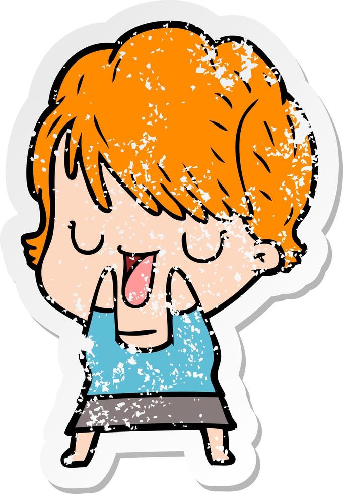 distressed sticker of a cartoon woman talking vector