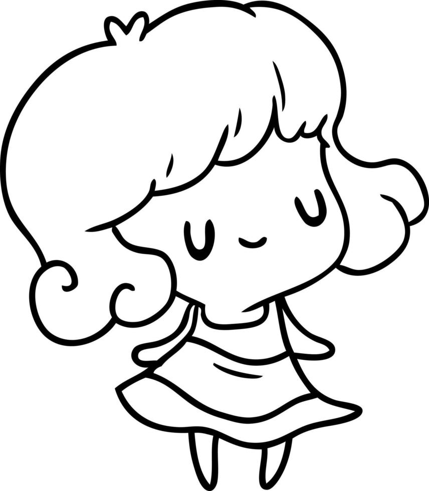 line drawing kawaii of cute girl vector